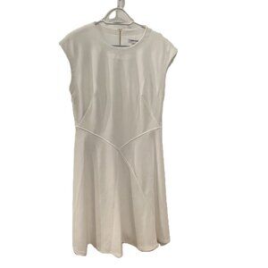 NWT Calvin Klein Crew Neck Scuba Fit&Flare White Sleeveless Dr…